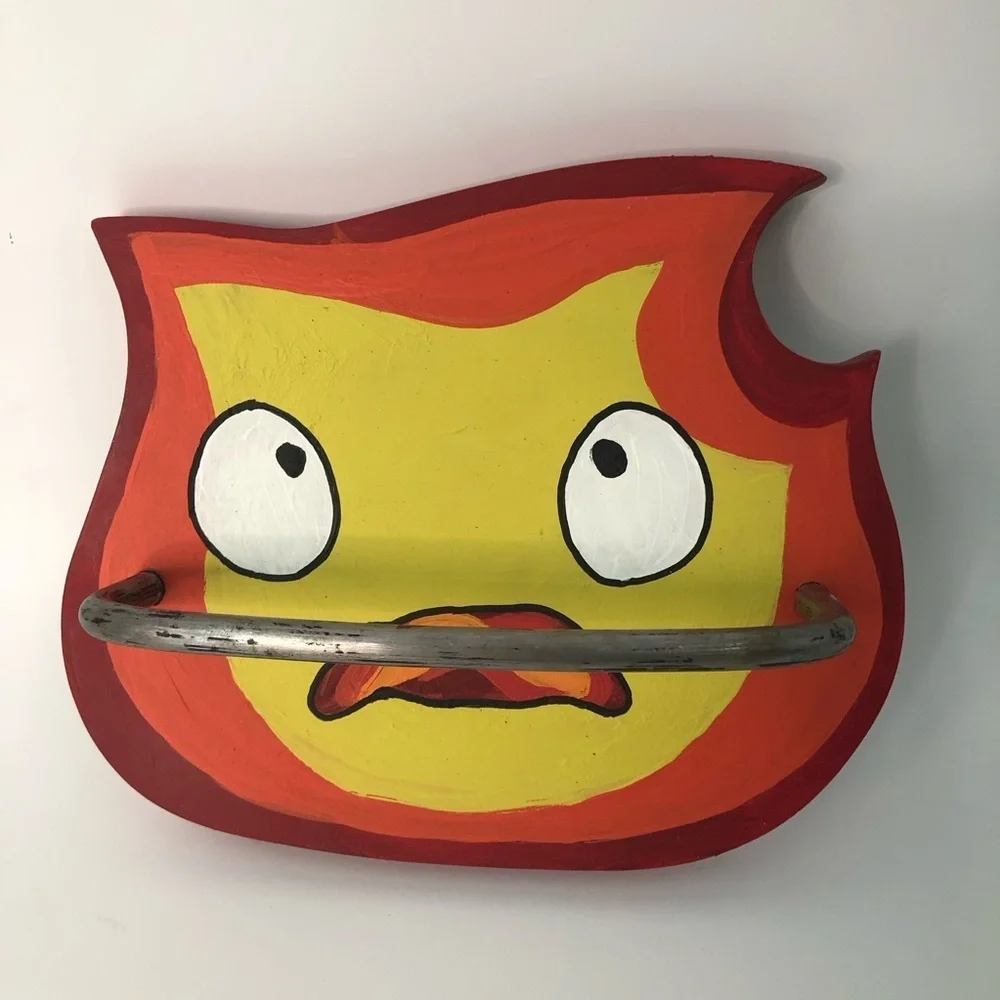 Original Art Calcifer studio Ghibli howls moving castle wood towel holder
